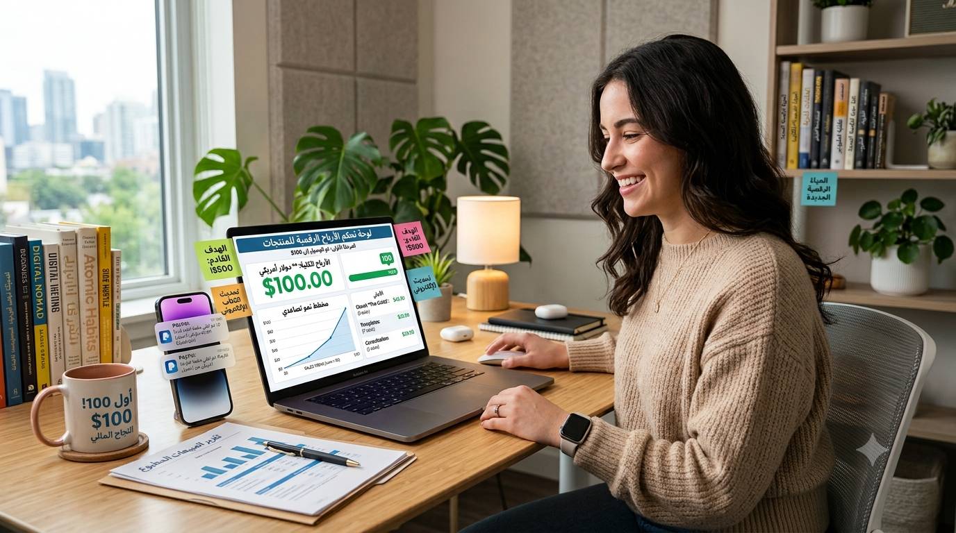 الربح من بيع المنتجات الرقمية للمبتدئين في 2026 تحقيق أول 100 دولار من بيع المنتجات الرقمية عبر الإنترنت